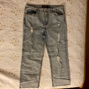 petite ripped straight leg jeans (Indigo Rein)